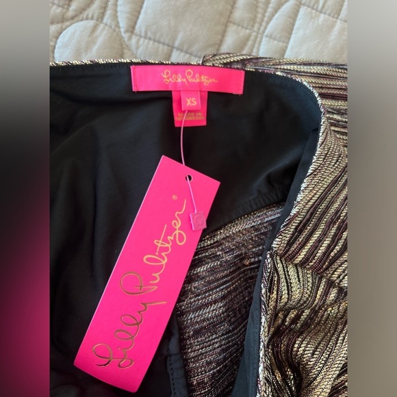 NWT Lilly Pulitzer  PARIGI MAXI DRESS IN GOLD METALLIC ROPE STRIPE BERRY CRINKLE - Picture 15 of 16